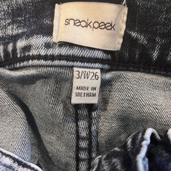 Sneek Peak Blue Trendy Flare Bottom Acid Wash Jeans Dark Wash - Picture 7 of 8